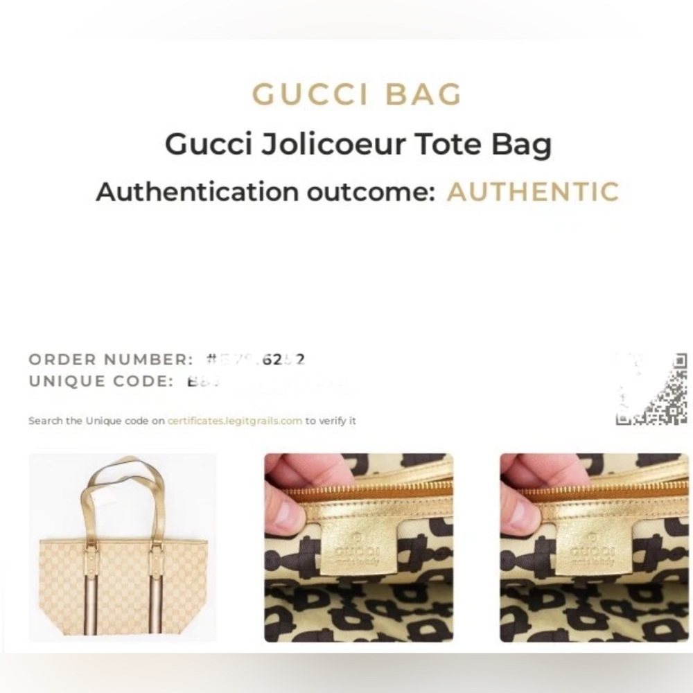 EUC [Gucci] Authenticated Monogram Canvas Jolicoeur Tote Handbag Beige w/ Gold - Picture 16 of 16